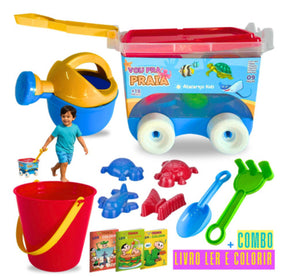 Kit Baldinho Praia Com Carrinho 9 Peças Brinquedo Infantil Criança Brincar na Areia Atacarejo Kids