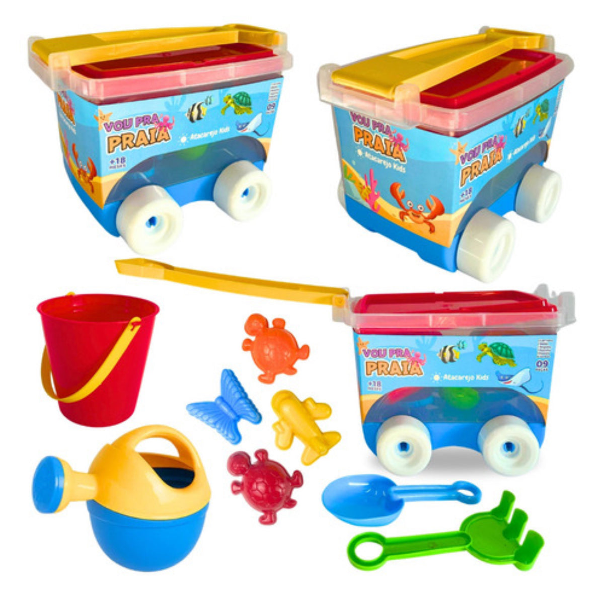 Kit Baldinho Praia Com Carrinho 9 Peças Brinquedo Infantil Criança Brincar na Areia Atacarejo Kids