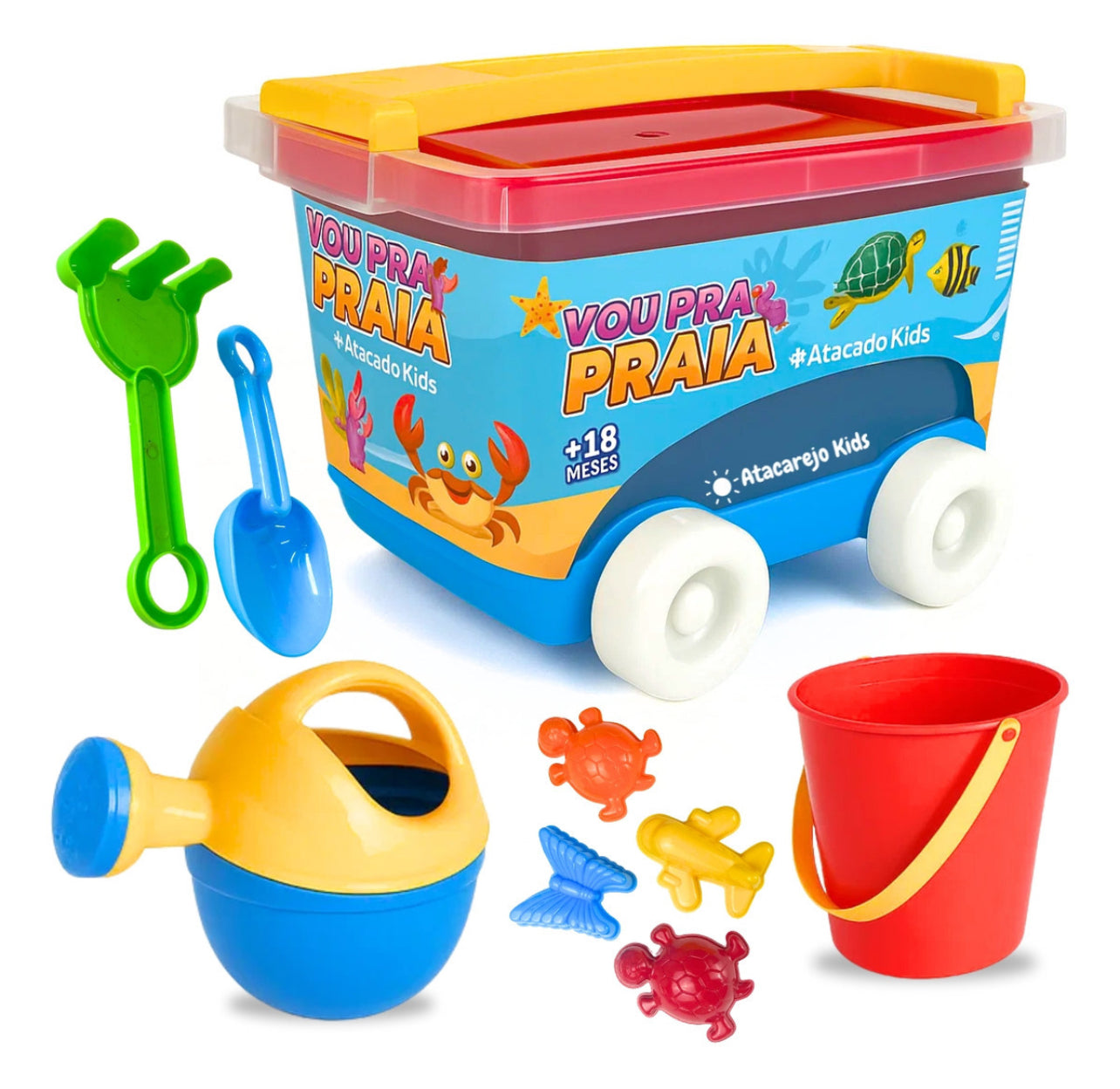 Kit Baldinho Praia Com Carrinho 9 Peças Brinquedo Infantil Criança Brincar na Areia Atacarejo Kids