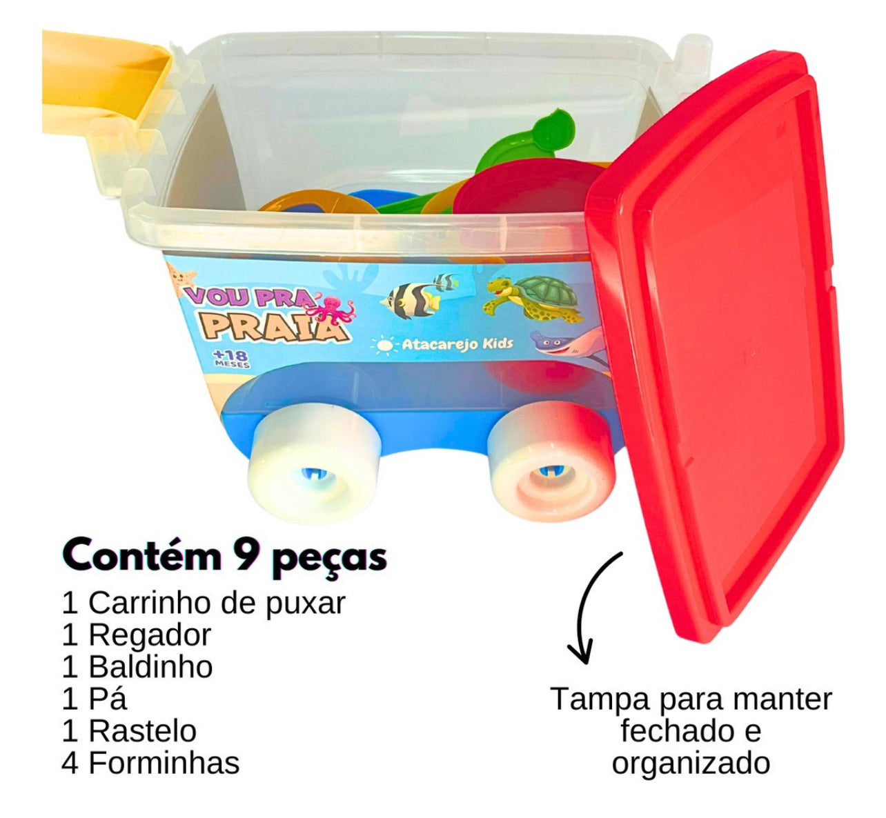Kit Baldinho Praia Com Carrinho 9 Peças Brinquedo Infantil Criança Brincar na Areia Atacarejo Kids