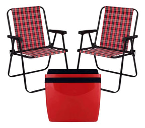 Kit Vermelho / Preto Caixa Térmica Cooler 34 L + 2 Cadeiras
